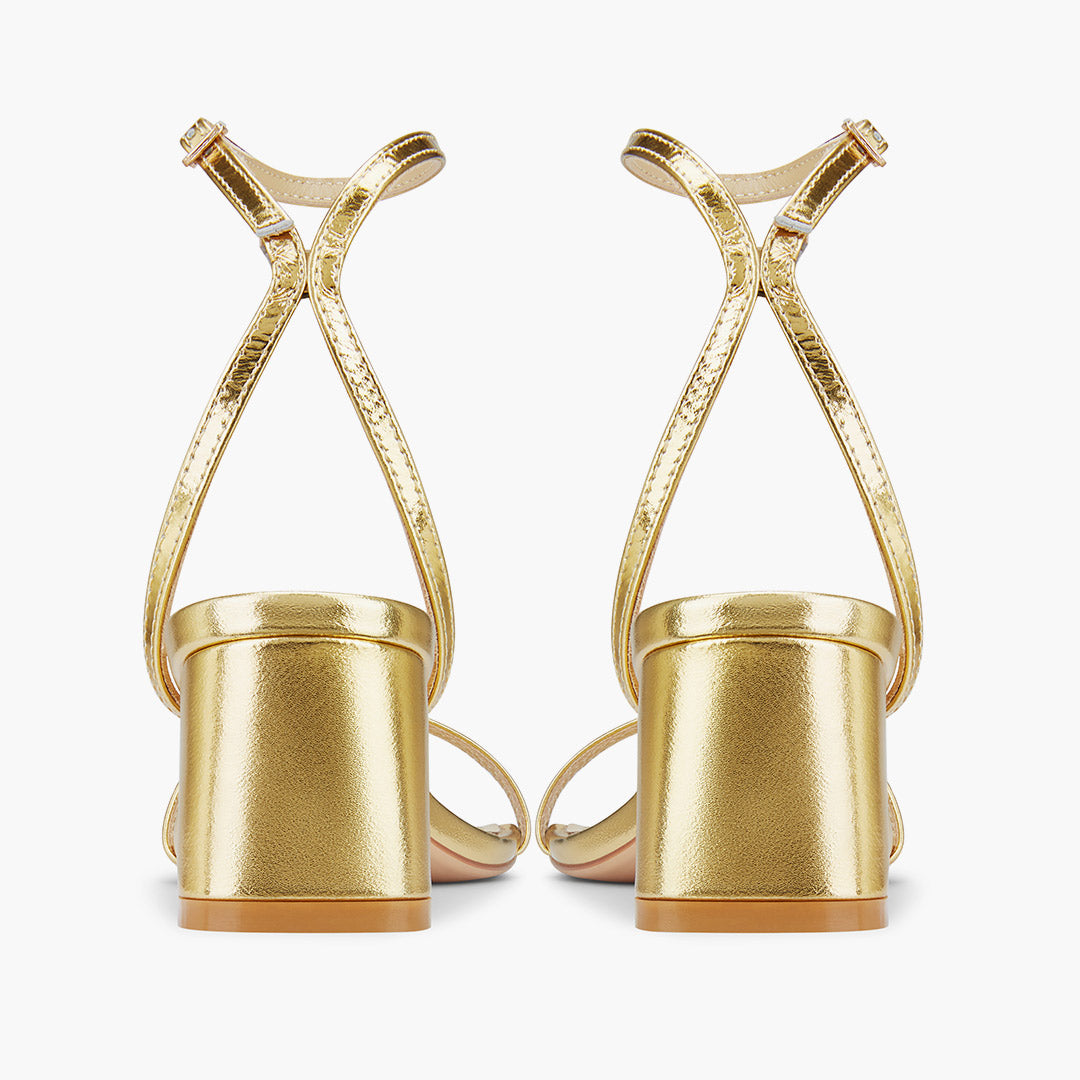 Shiloh Gold Chunky Block Heel - Strappy Sandals