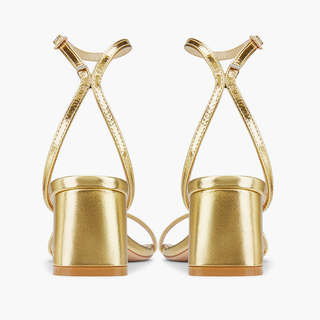 Shiloh Gold Chunky Block Heel - Strappy Sandals