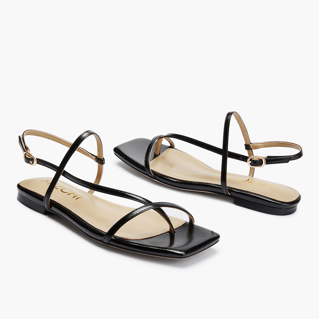 Sylus Black - Strappy flat Sandals
