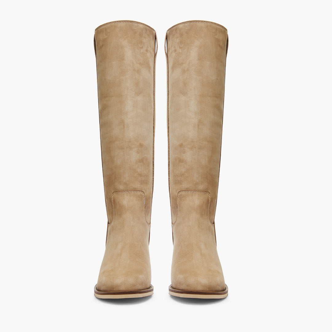 AIJA - Beige Nubuck Knee High Boots