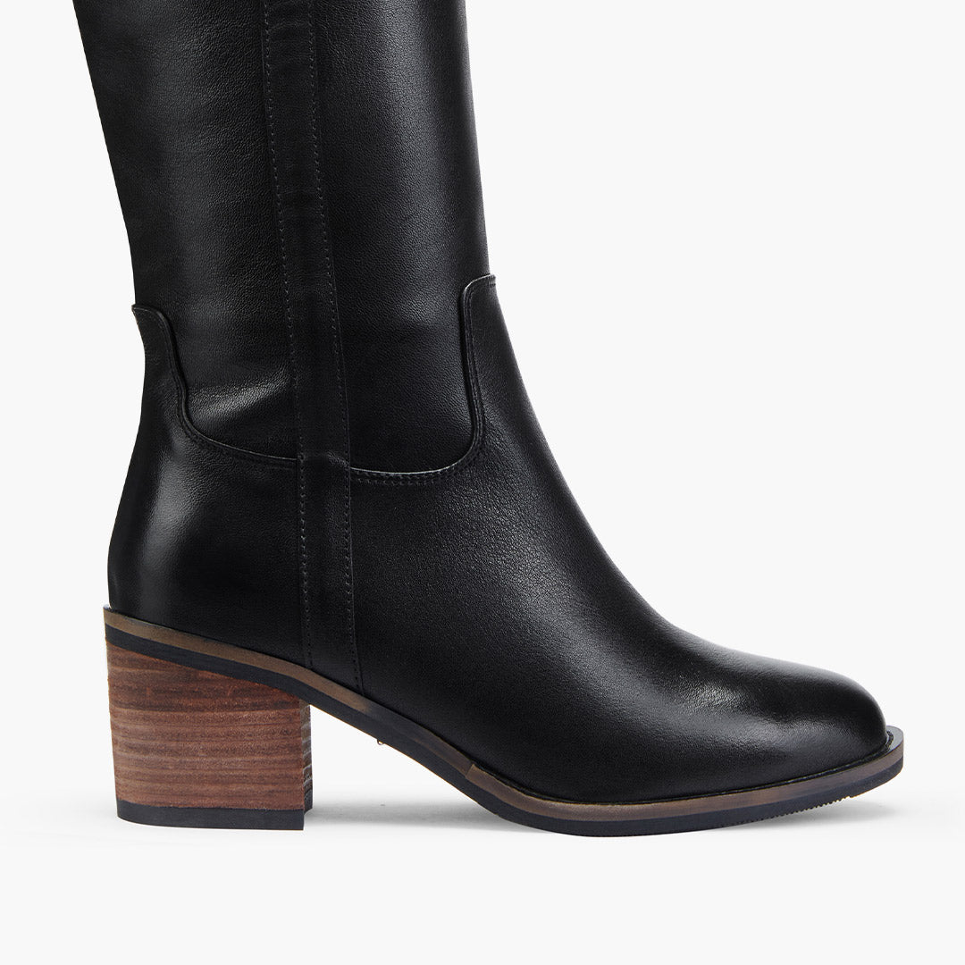 AIJA - Black Leather Knee High Boots