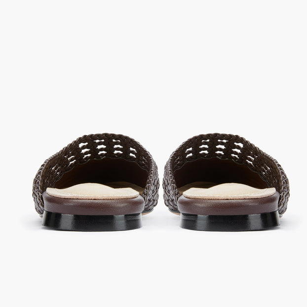 Alora Brown - Woven Leather Slides