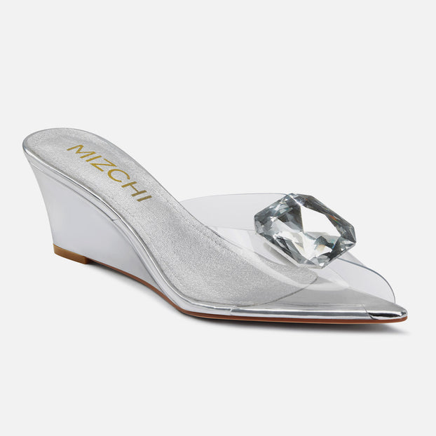 Celeste Silver - Wedge Mules