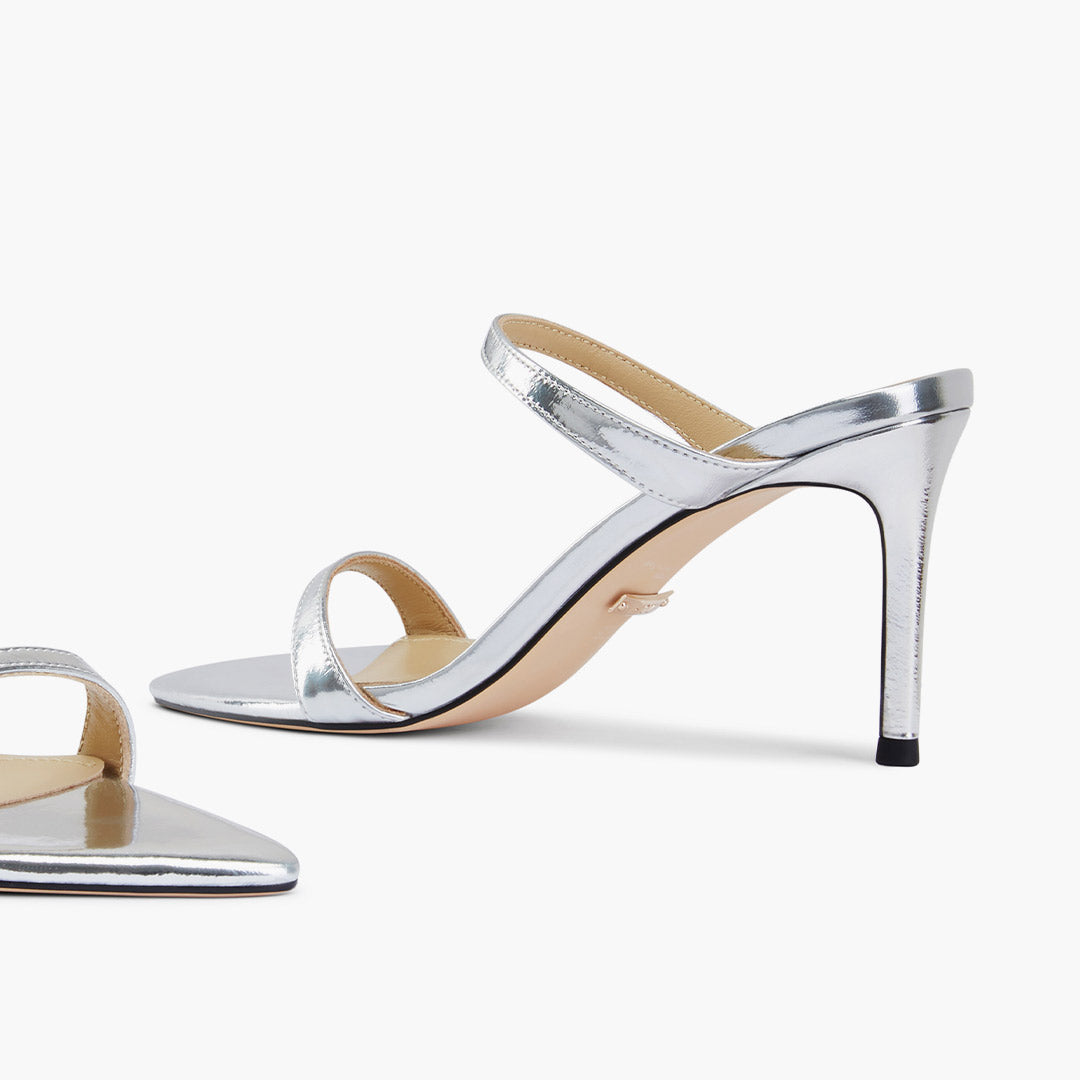 Maelis - Silver Leather Strap Mules