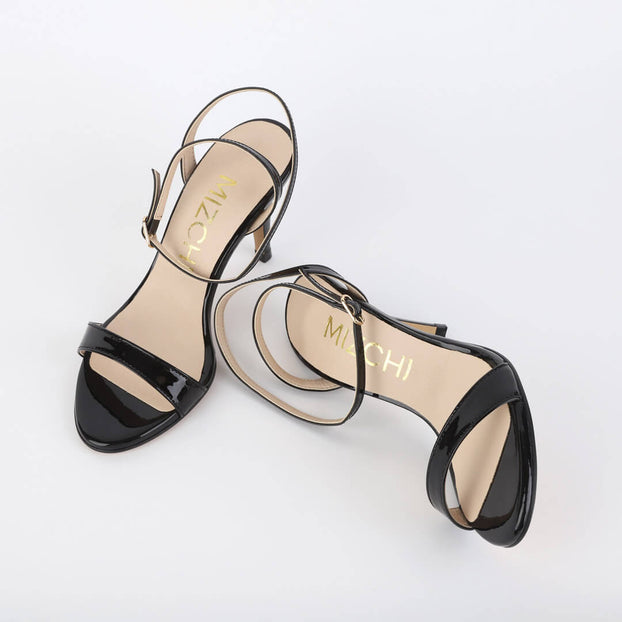 Petite Size Elegant Black Patent Leather Sandals UK 2.5
