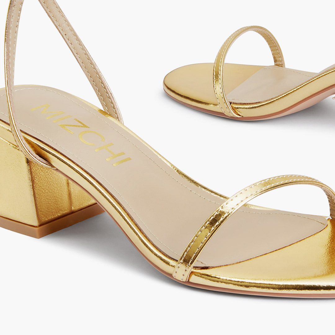 Shiloh Gold Chunky Block Heel - Strappy Sandals