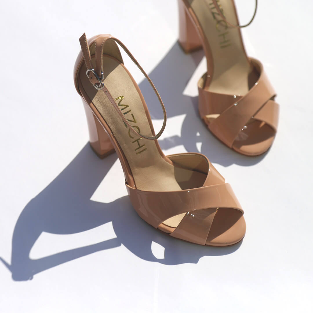*UK size 13 - ALOVE PATENT - beige, 9cm heels