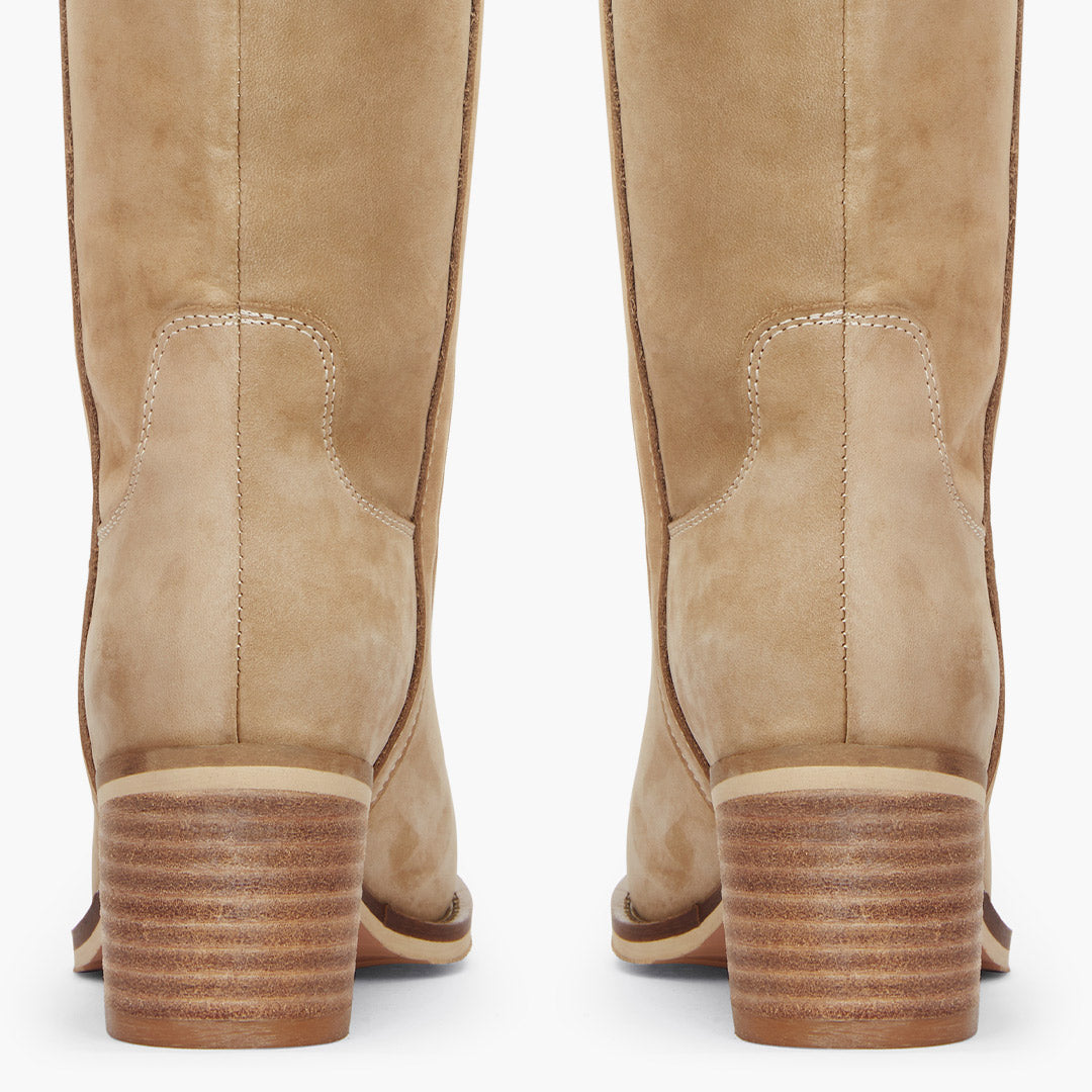 AIJA - Beige Nubuck Knee High Boots