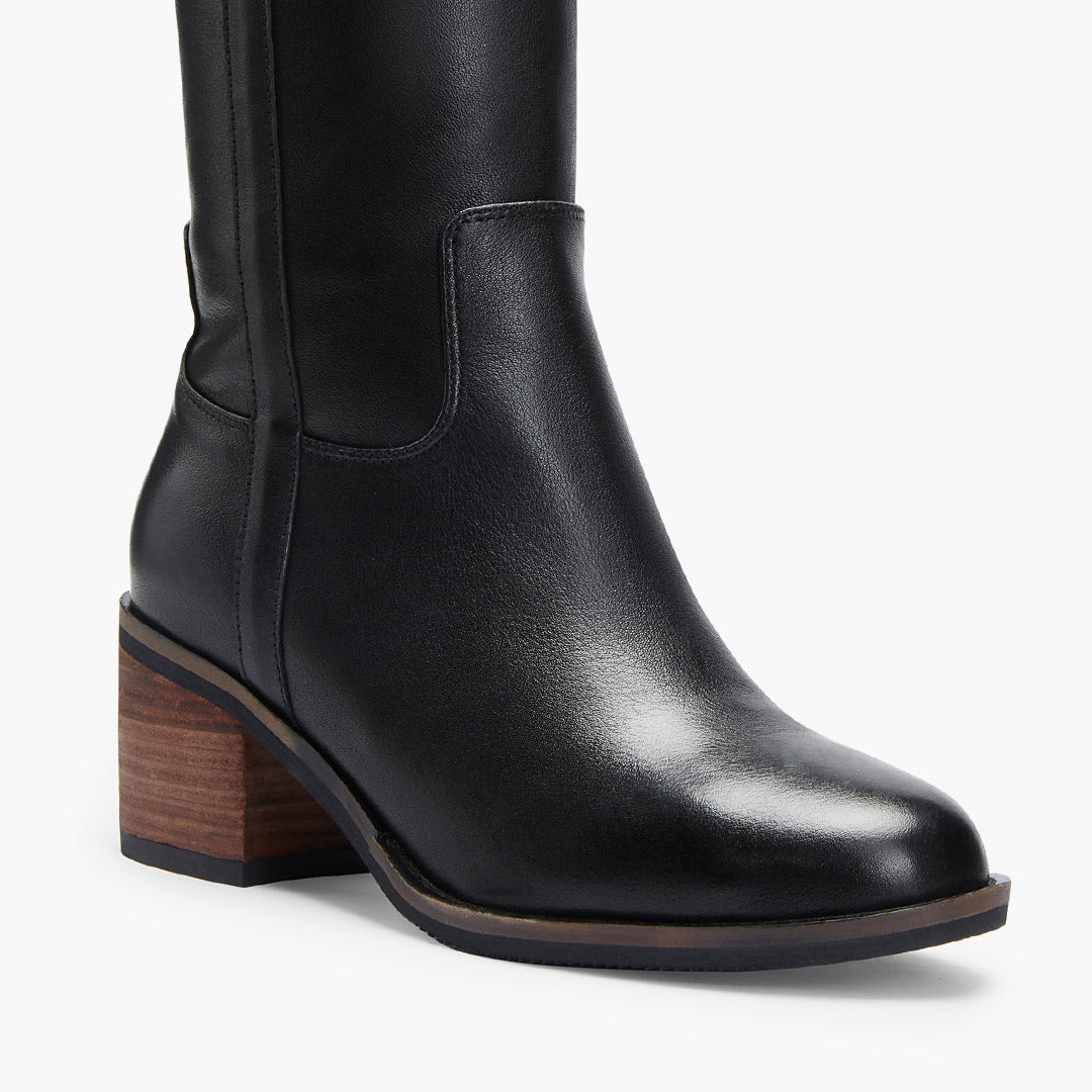 AIJA - Black Leather Knee High Boots