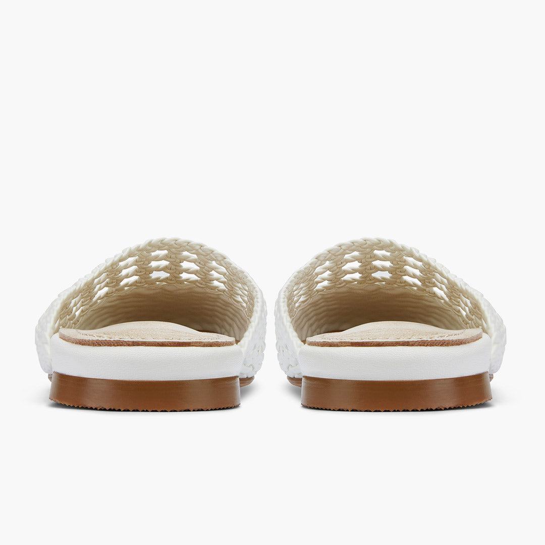 Alora White - Woven Leather Slides