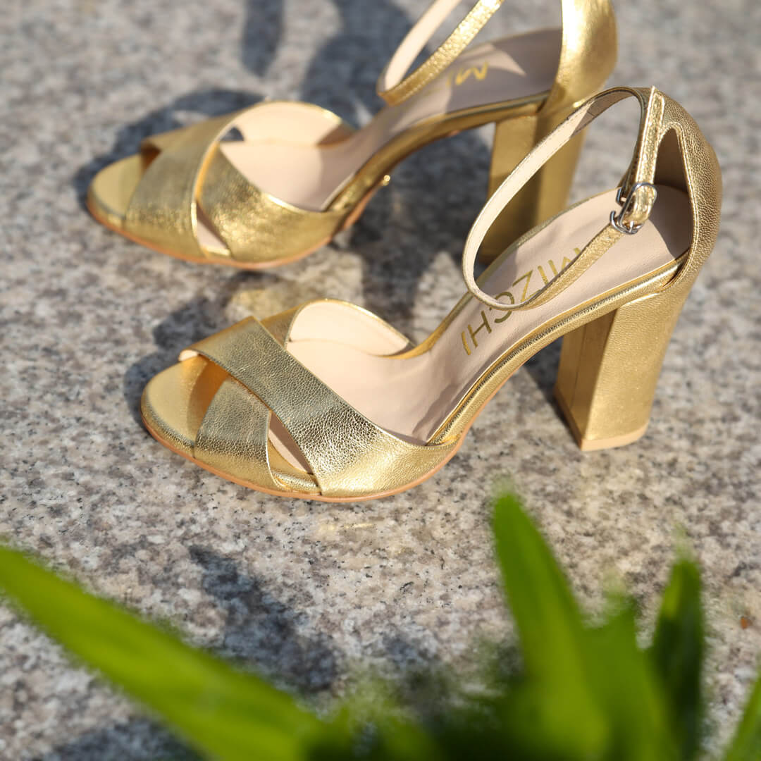 *UK size 2.5 - ALOVE  LEATHER - gold, 9cm heels