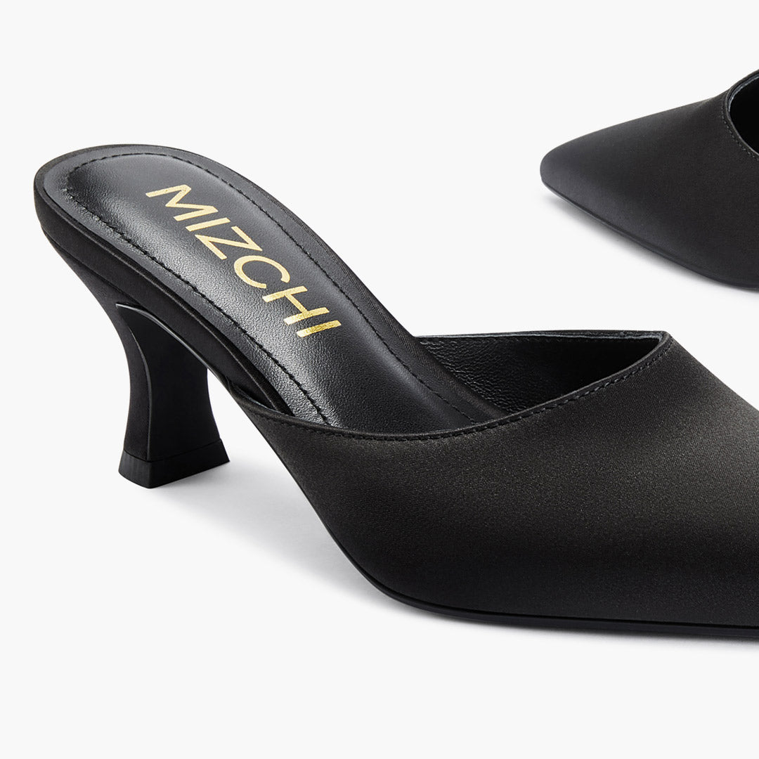 Clio Black - Satin Mules