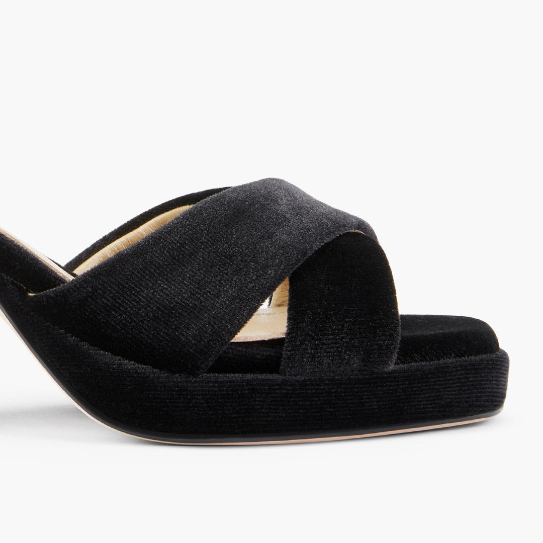 LUIZA VELVET - black platform sandals
