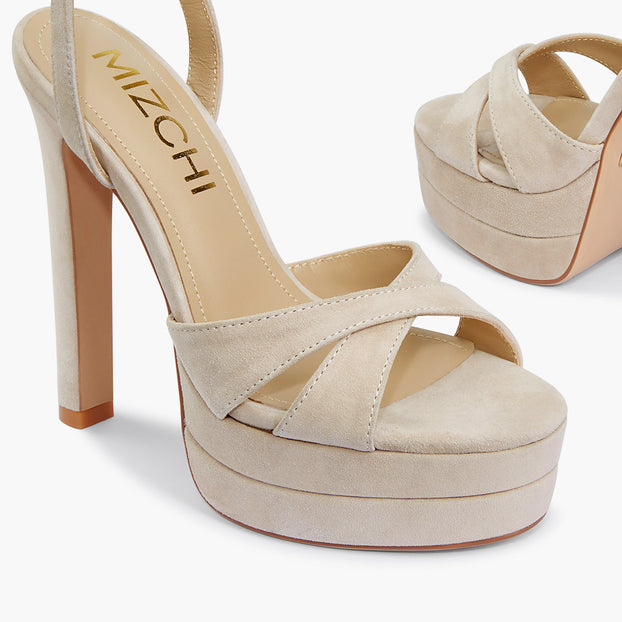 Nova Beige - Suede Platform Sandals