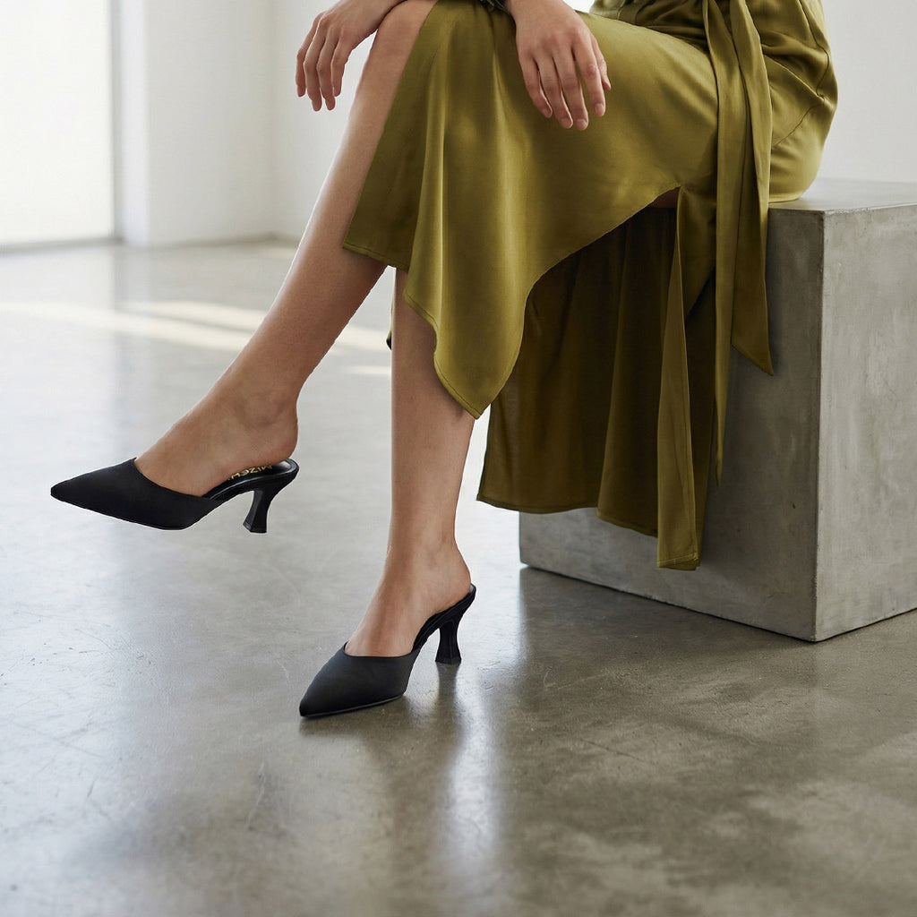 *Clio Black - Satin Mules by MIZCHI Pretty Small Shoes