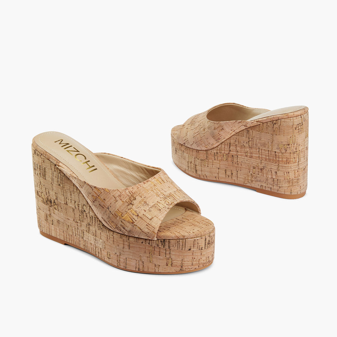 Marcela - Cork Wedge Mules