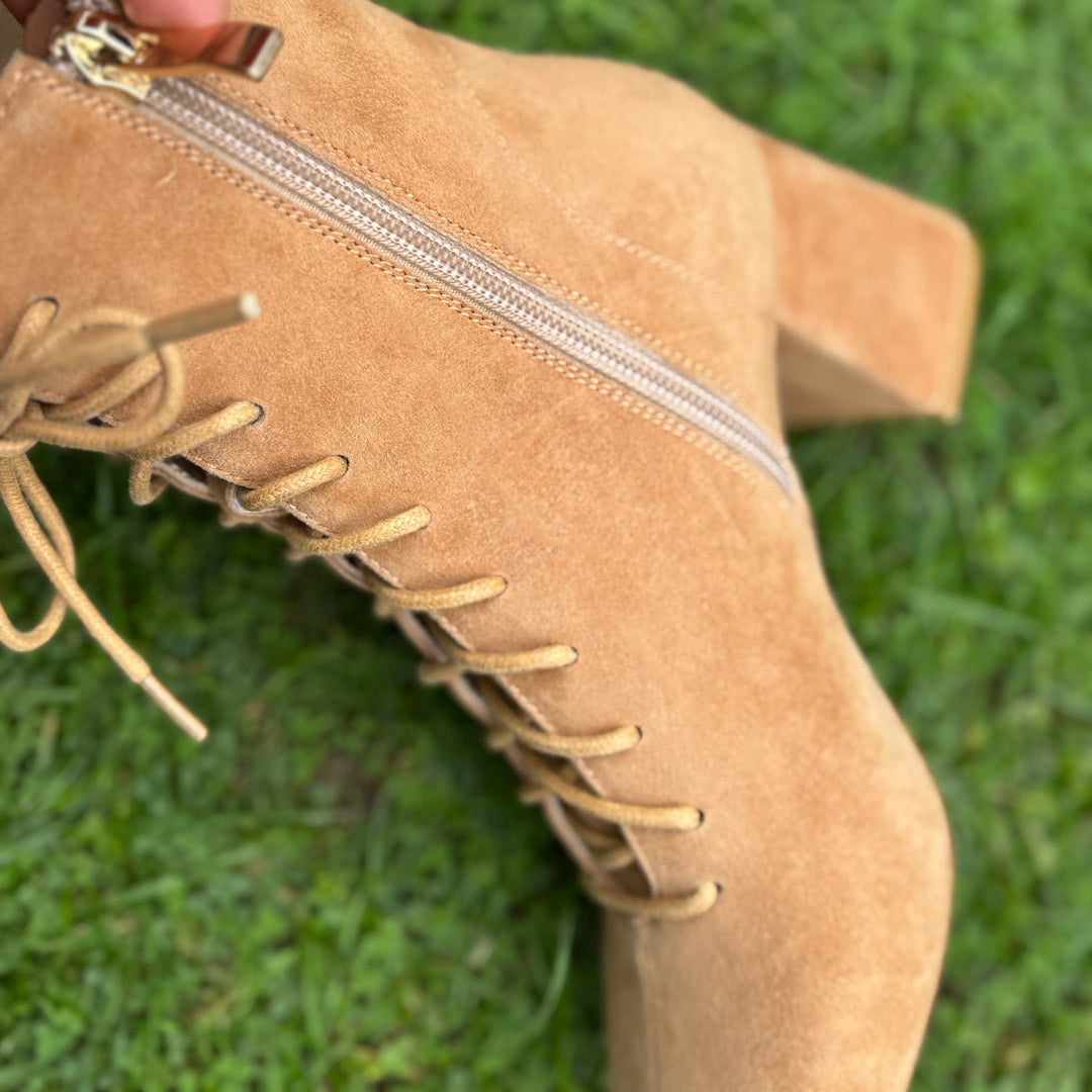 *MILO BEIGE- suede lace up bootie