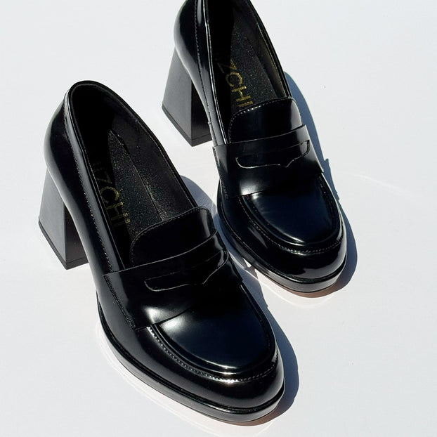 *SHARE BLACK - platform heel brogue