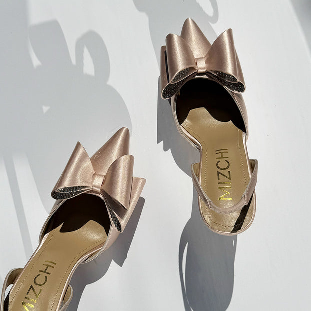 *ELYSIA - beige satin bow slingback