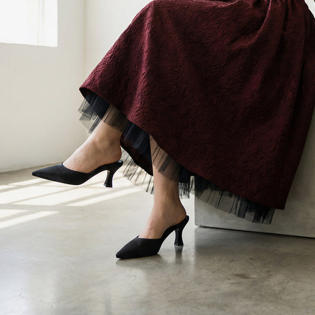 Clio Black - Satin Mules