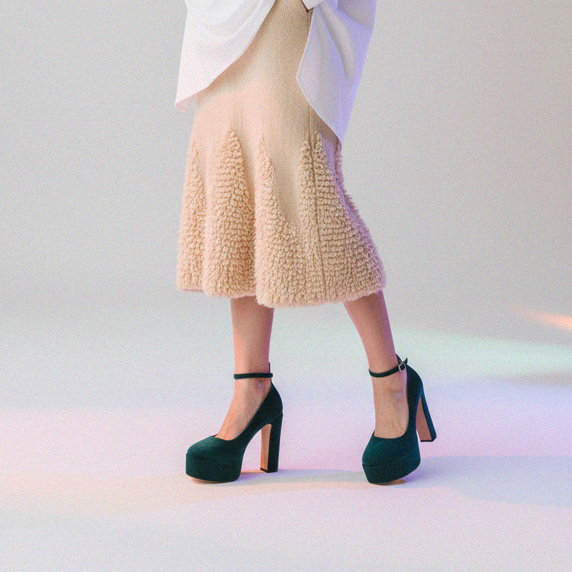 FABB - green velvet high platform