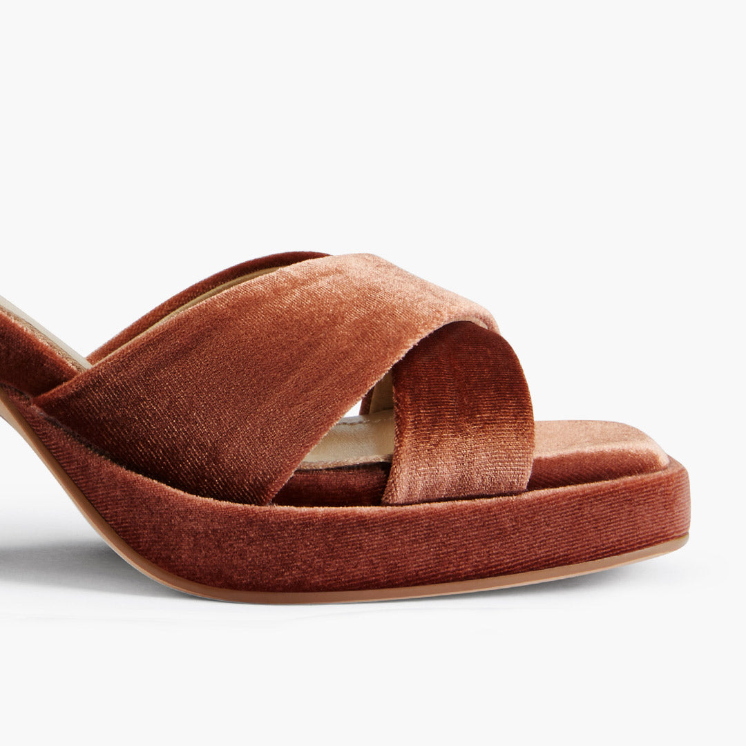 LUIZA VELVET - beige platform sandals