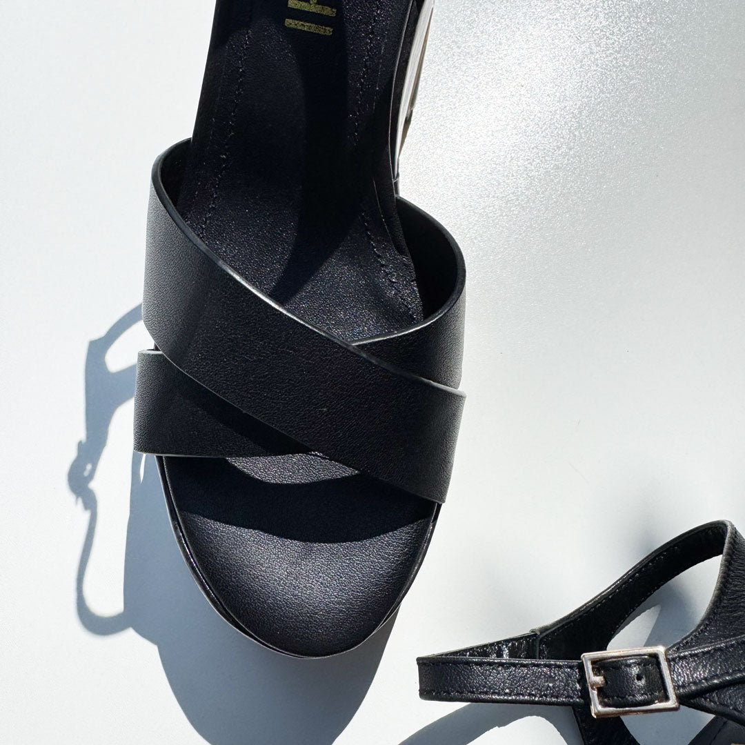 *Rylee - Black Platform Leather Sandals