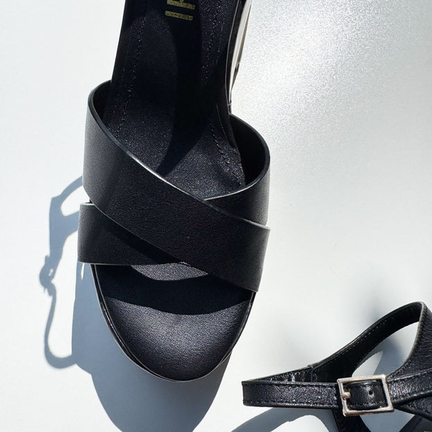 *Rylee - Black Platform Leather Sandals
