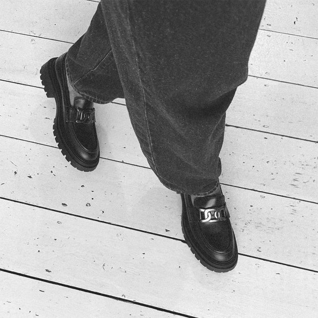 *ALCOR BLACK - flatform leather brogue
