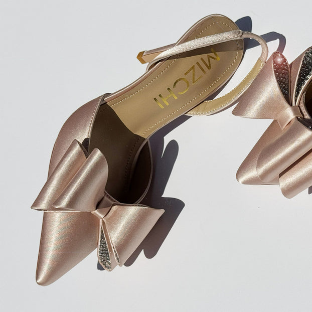 *ELYSIA - beige satin bow slingback
