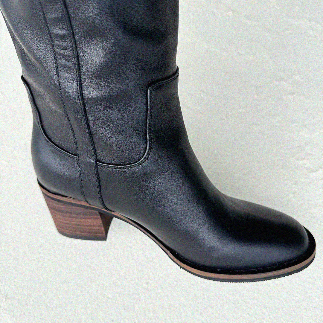 AIJA - Black Leather Knee High Boots