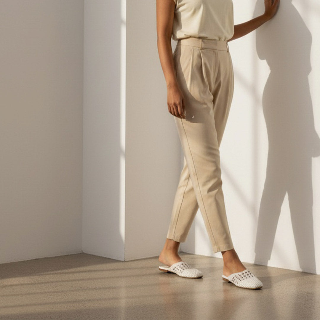 Alora White - Woven Leather Slides