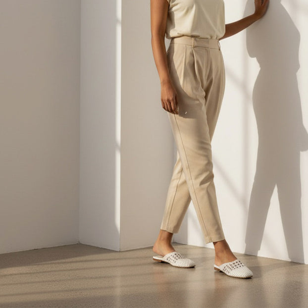 Alora White - Woven Leather Slides