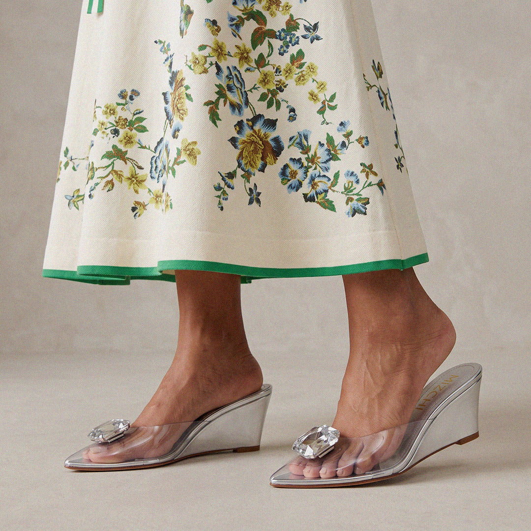 Celeste Silver - Wedge Mules