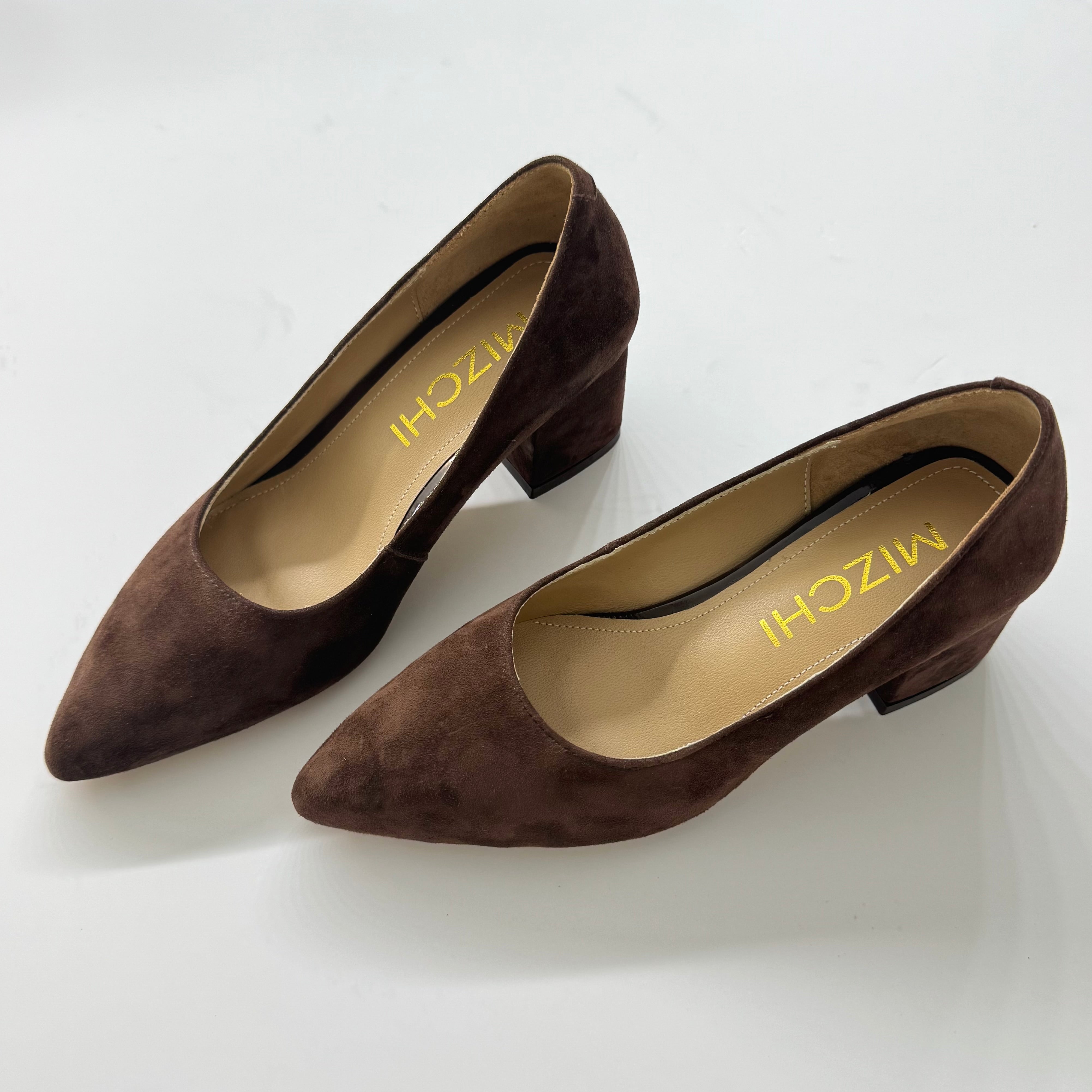 *DIARA CHOCOLATE - suede chunky heel pumps (production samples)