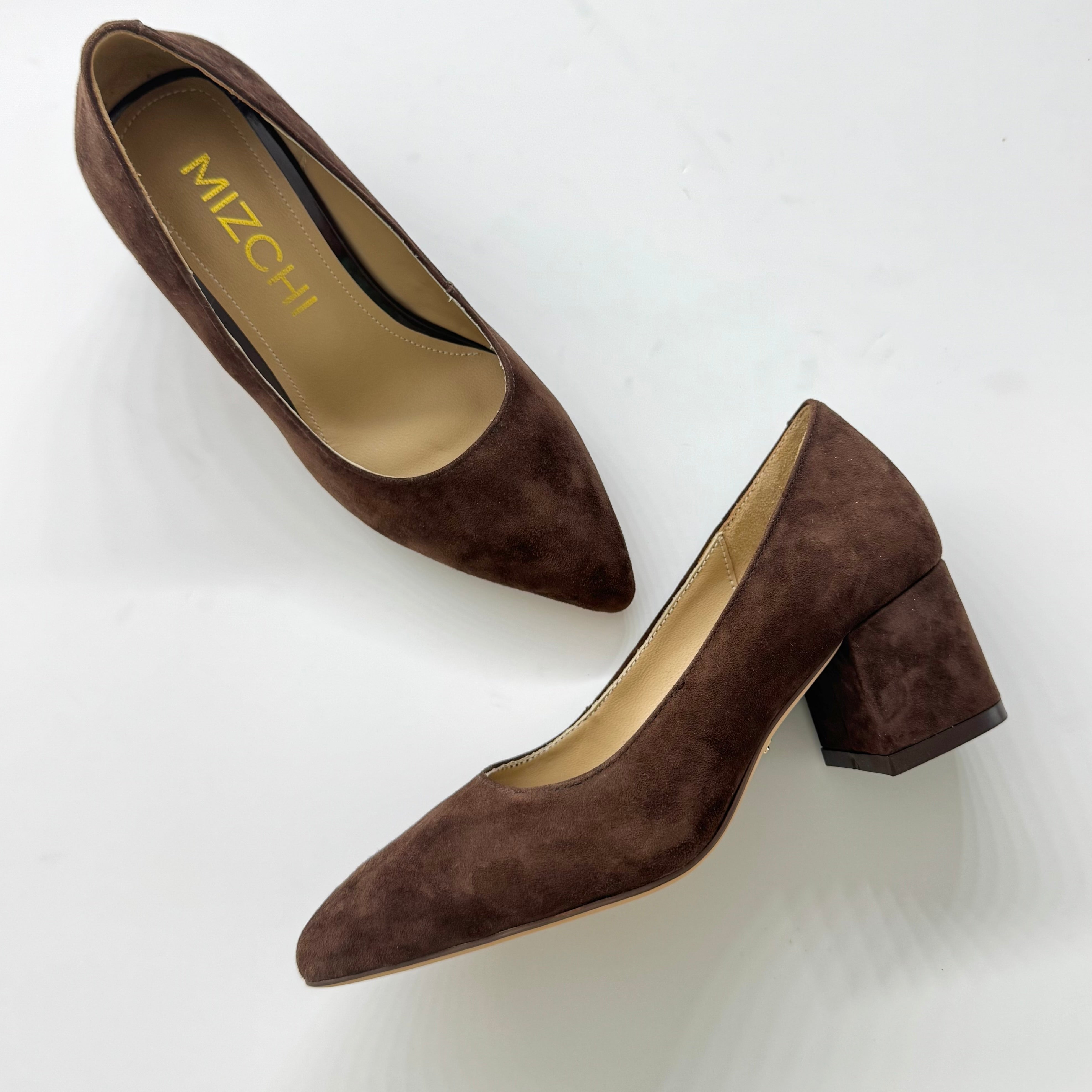 *DIARA CHOCOLATE - suede chunky heel pumps (production samples)