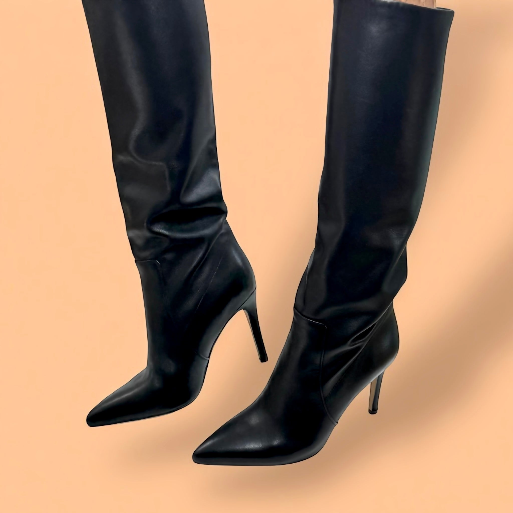 *KALA - black leather Stiletto knee boots