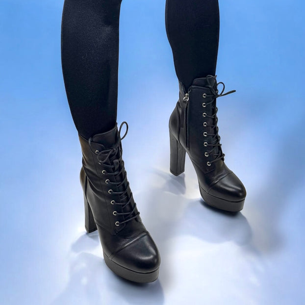Platform Boots Long Lace Up Black Boots Petite Size Black Lace Up