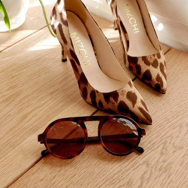 *UK size 2 - LONDON HEEL - leopard, 8cm heel (worn in photo shoot)