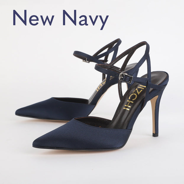 *UK size 2 - BALLAD - navy satin, 9cm heels