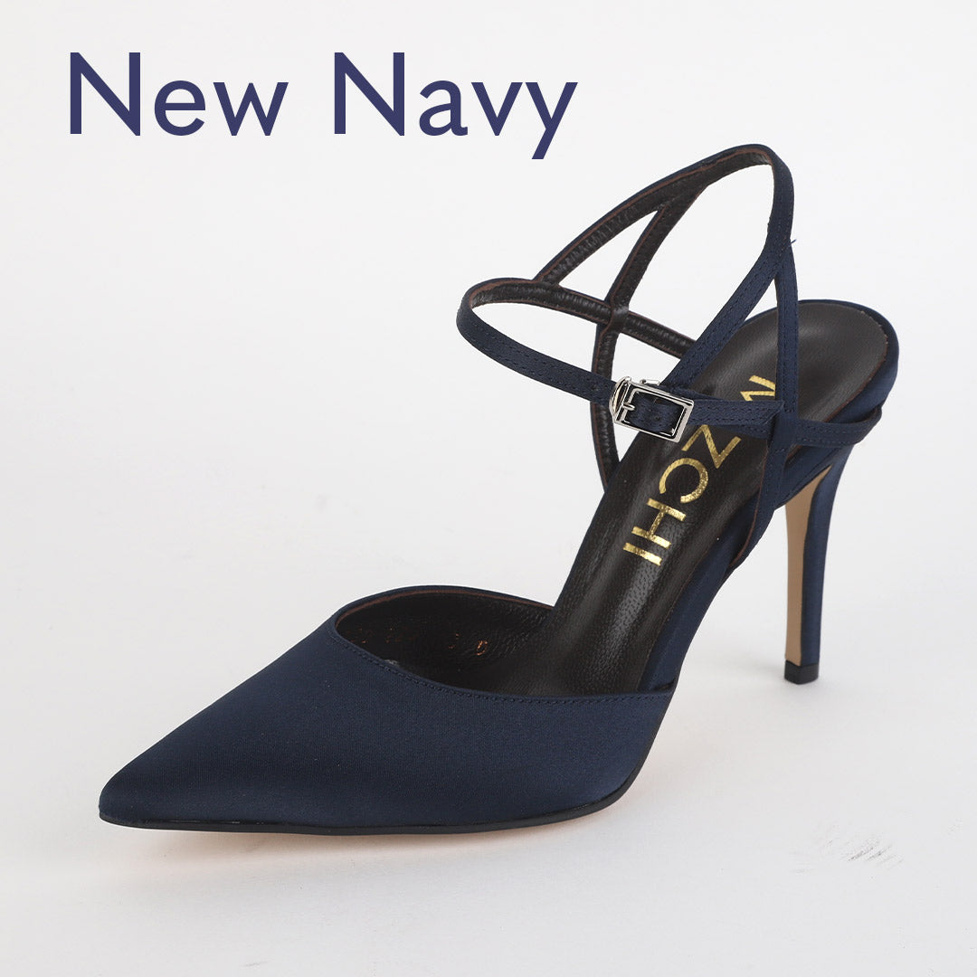 *UK size 2 - BALLAD - navy satin, 9cm heels