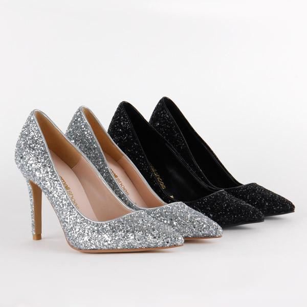 *UK size 3 - SERA - black glitter, 9cm heels