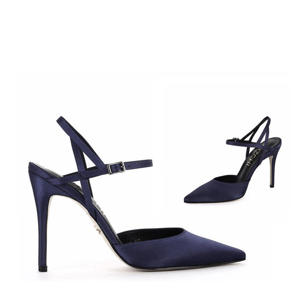 *UK size 2 - BALLAD - navy satin, 9cm heels