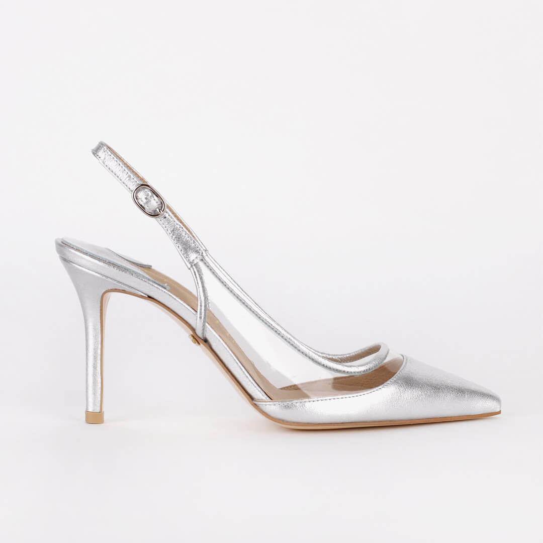 *UK size 2 - FACE THE SUN - silver, 7cm heels