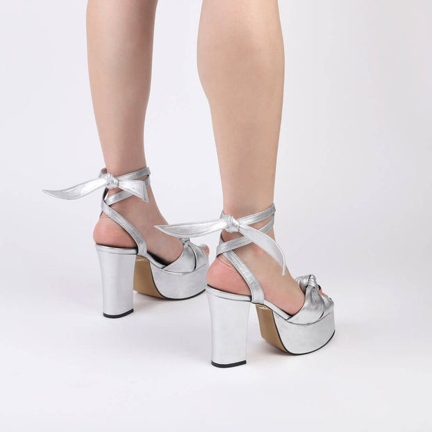 *UK size 3 - TYRA RIBBON- silver Leather, 10/4cm heels