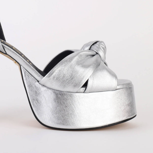 *UK size 3 - TYRA RIBBON- silver Leather, 10/4cm heels