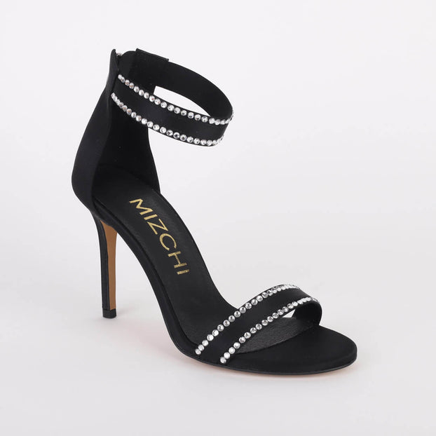 *UK size 3 - DIAMONTES - black satin, 9cm heels