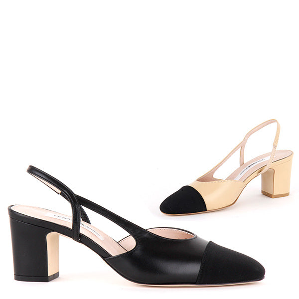 Beige and black slingback shoes Clearance