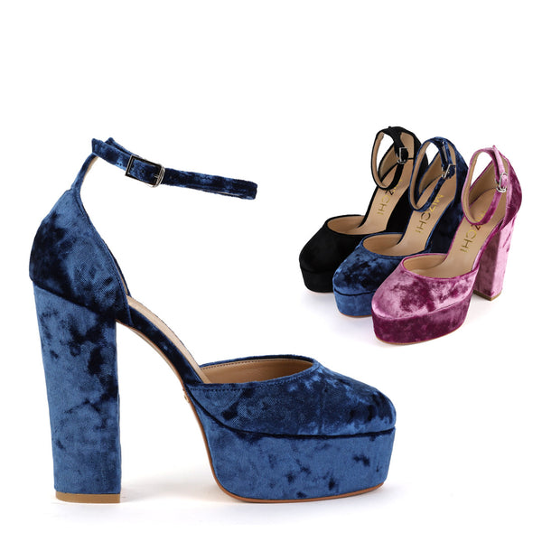 MELLOW velvet platform UK 13 EU 32 USA 2 210mm length Blue 12cm with 3.5cm Platform