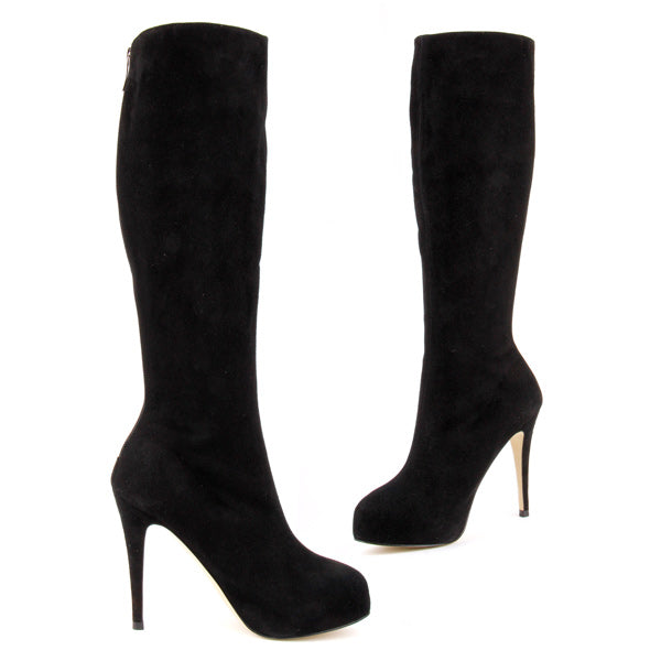 & Other Stories leather heeled platform knee high boots in black | ASOS